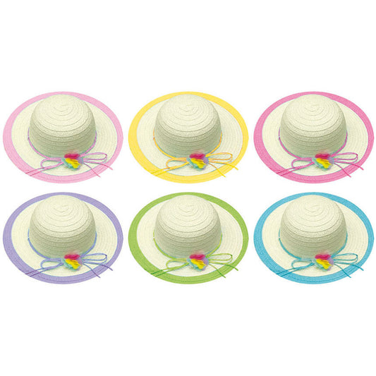 Bonnet with Coloured Trim and Twine Bow (1pc)