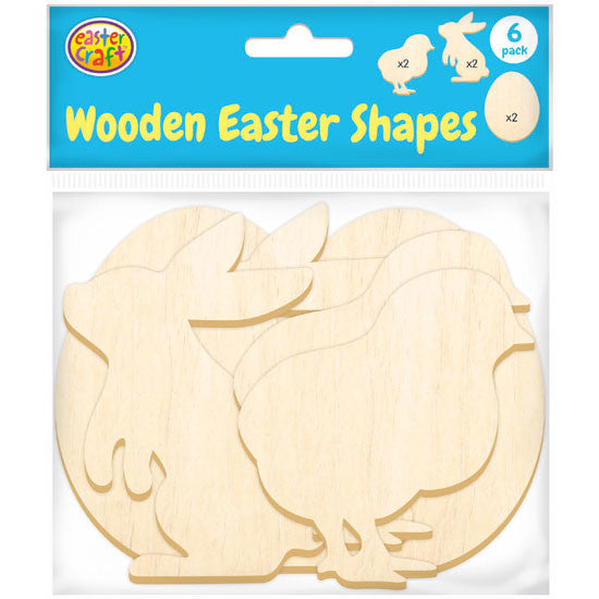 Wooden Easter Shapes – Bunny, Chick & Egg - 6 Pack