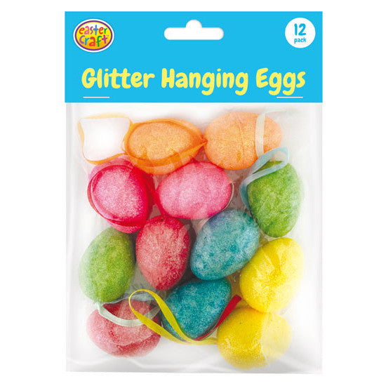 Glitter Hanging Easter Eggs 4cm - 12 Pack
