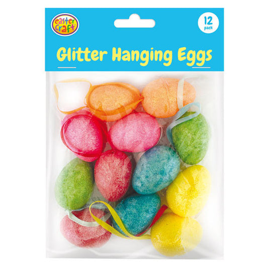 Glitter Hanging Easter Eggs 4cm - 12 Pack