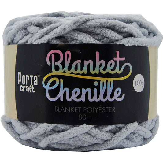Chenille Blanket Yarn 100g 80m 12ply -  Grey