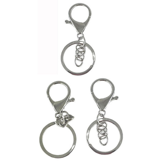 Keyrings with Lobster Clasp 30x20mm 3 Pack - Silver Tone