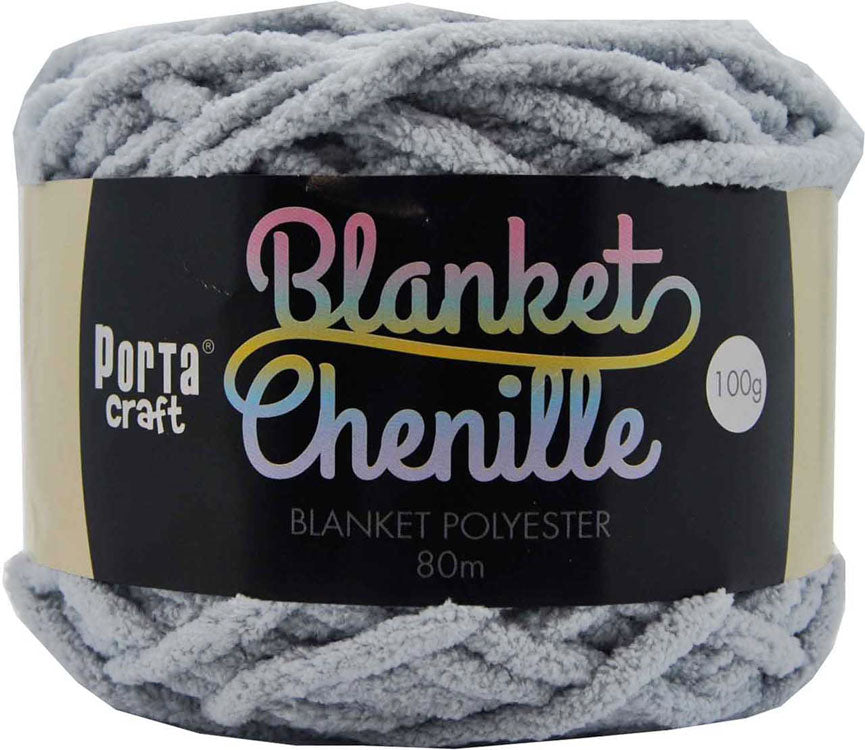Chenille Blanket Yarn 100g 80m 12ply -  Grey