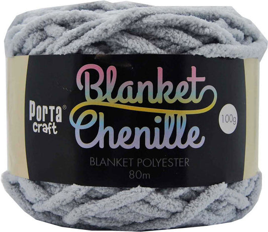Chenille Blanket Yarn 100g 80m 12ply -  Grey