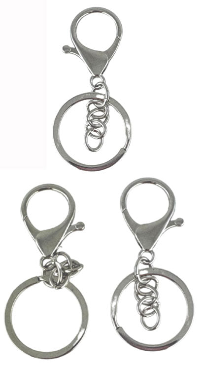 Keyrings with Lobster Clasp 30x20mm 3 Pack - Silver Tone