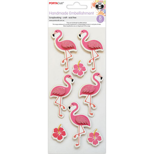 Handmade Embellishments - Flamingos & Flowers