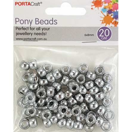 Pony Beads 8mm 20g Metallic - Silver