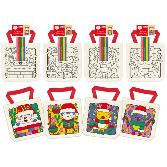 Colour-In Christmas Canvas Bags 4 Pack