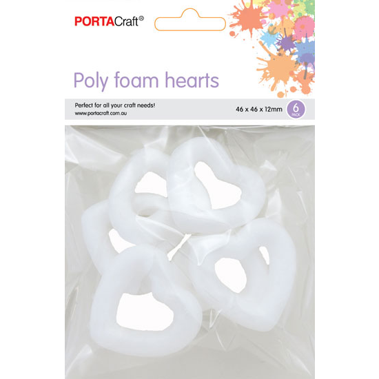 Poly Foam Hearts Hollow 6pk