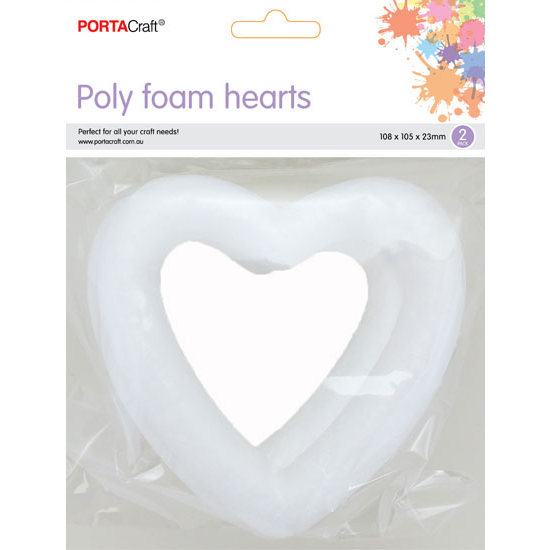 Polystyrene Foam Hearts Hollow 2pk (108x105x23mm)