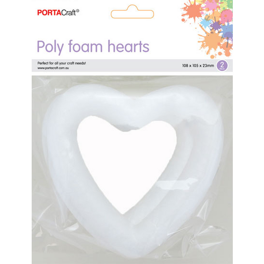 Polystyrene Foam Hearts Hollow 2pk (108x105x23mm)