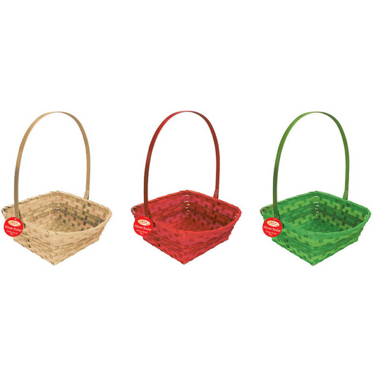 Square Woven Bamboo Christmas Baskets 18cm - 3 Pack