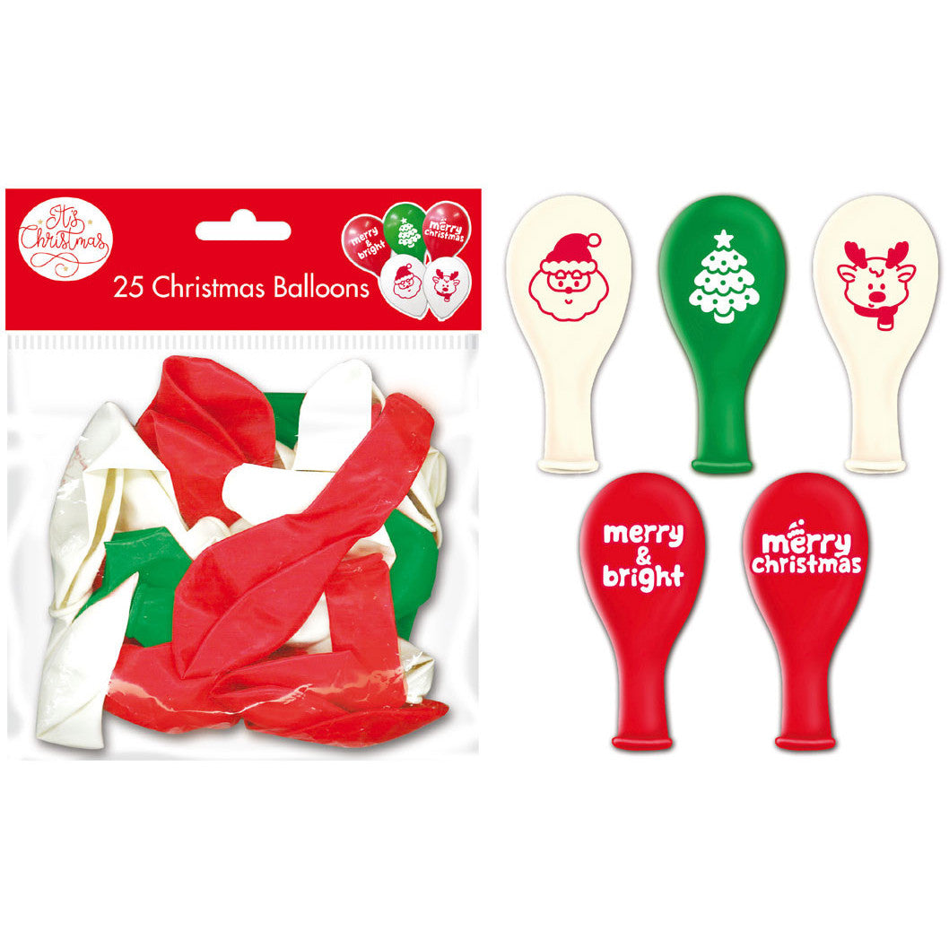 Assorted Printed Christmas Balloons 23cm 25pk