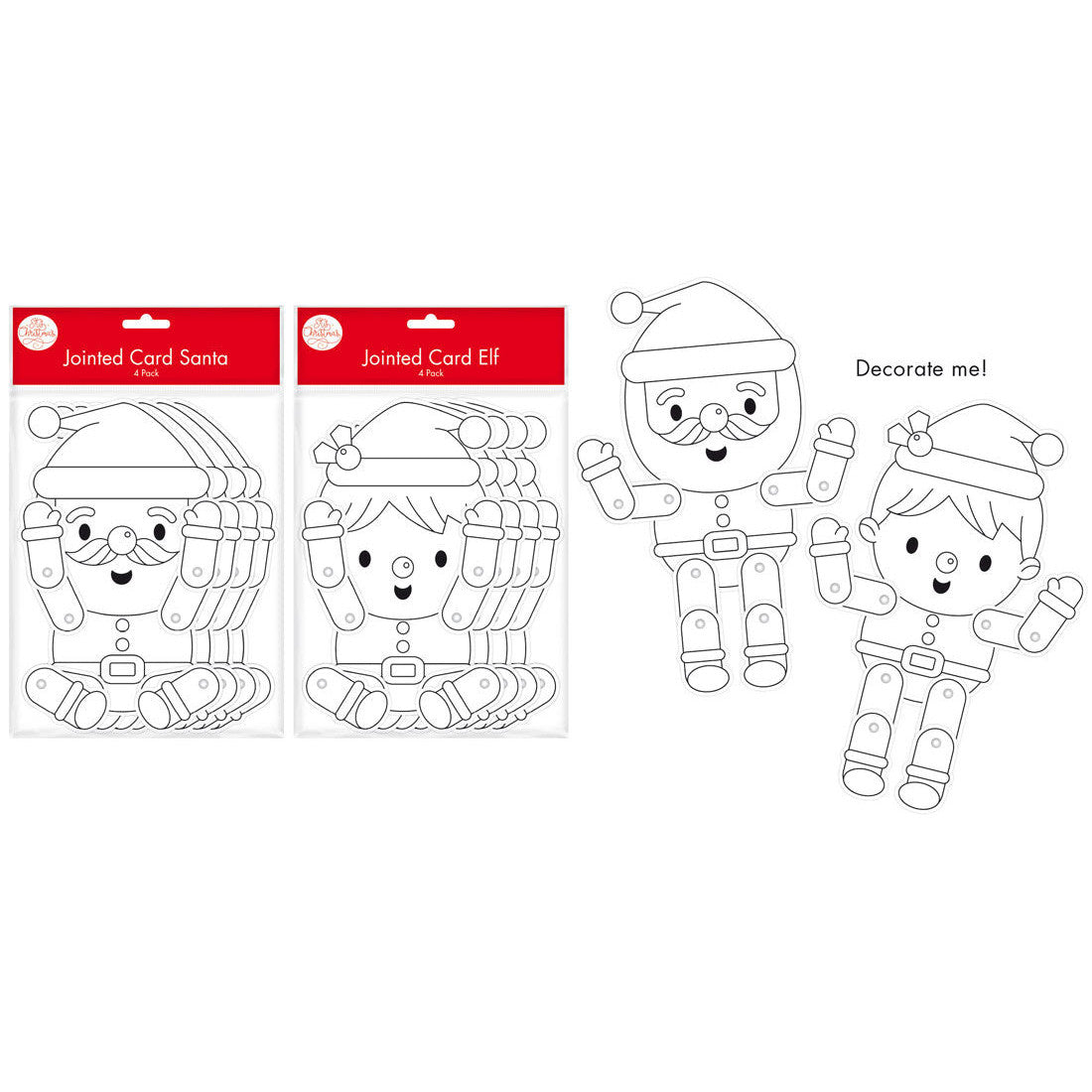 Jointed Christmas Card Santa & Elf 8pk