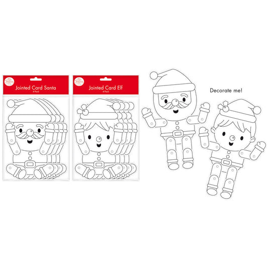 Jointed Christmas Card Santa & Elf 8pk