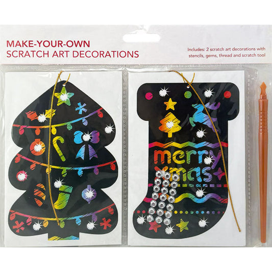 Make Your Own Scratch Art Decorations – Christmas Tree & Stocking Craft Kit