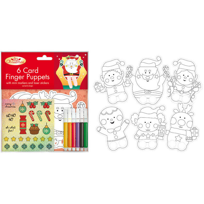 Colour-In Christmas Finger Puppets 6pk