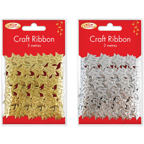 Metallic Christmas Star Ribbon 2 Pack - Gold & Silver