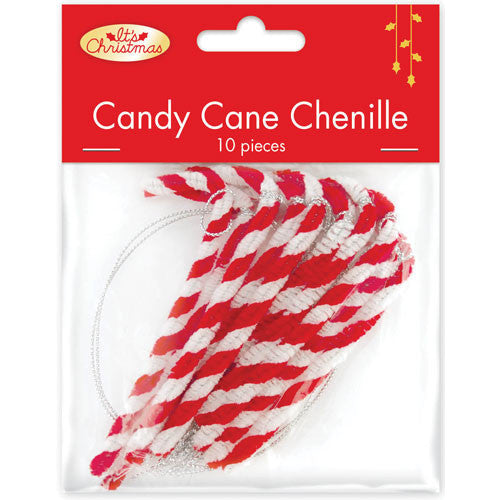 Chenille Candy Cane Christmas Decorations 10pk