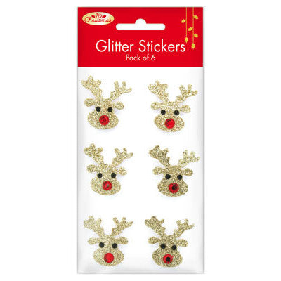 Reindeer Head Glitter Bling Stickers 6pk