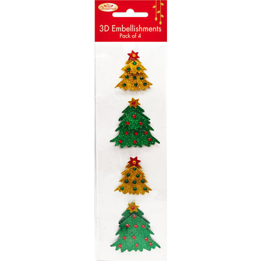 3D Christmas Tree Embellishments 4pk