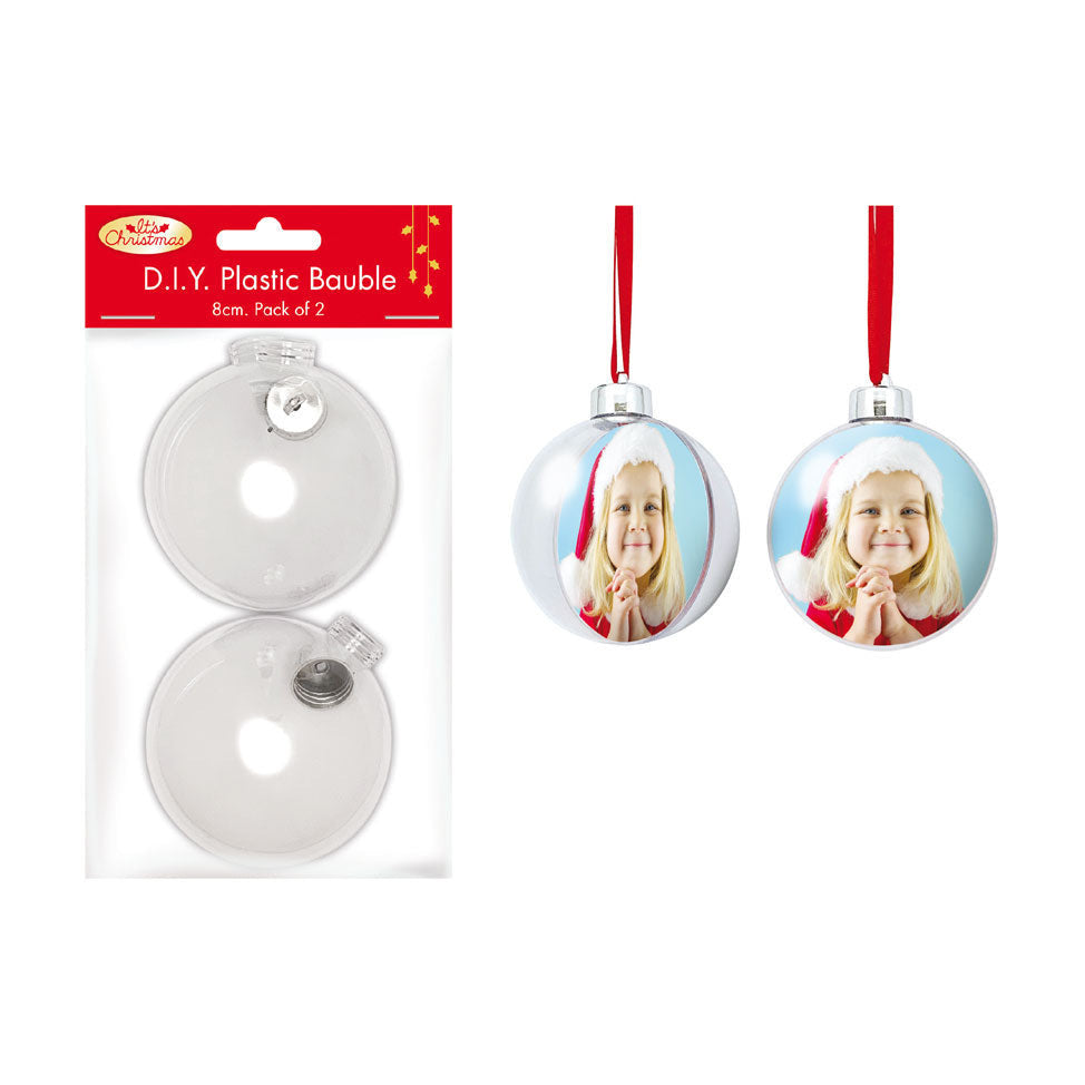 Fillable Clear Christmas Baubles 8cm 2pk