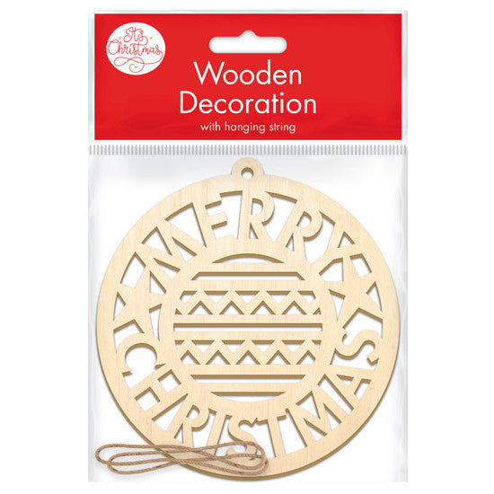 Wooden Merry Christmas Hanging Bauble 12.5cm