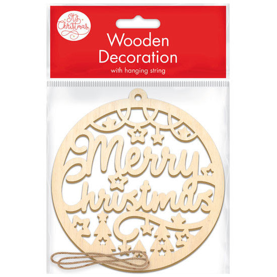 Merry Christmas Wooden Bauble Ornament 12.5cm