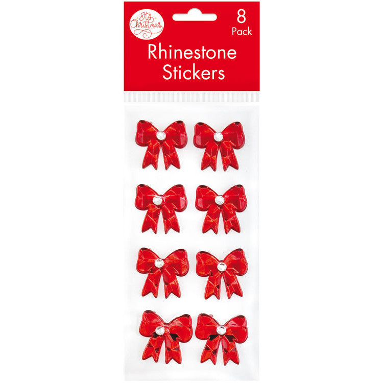 Red Rhinestone Bow Stickers 8pk