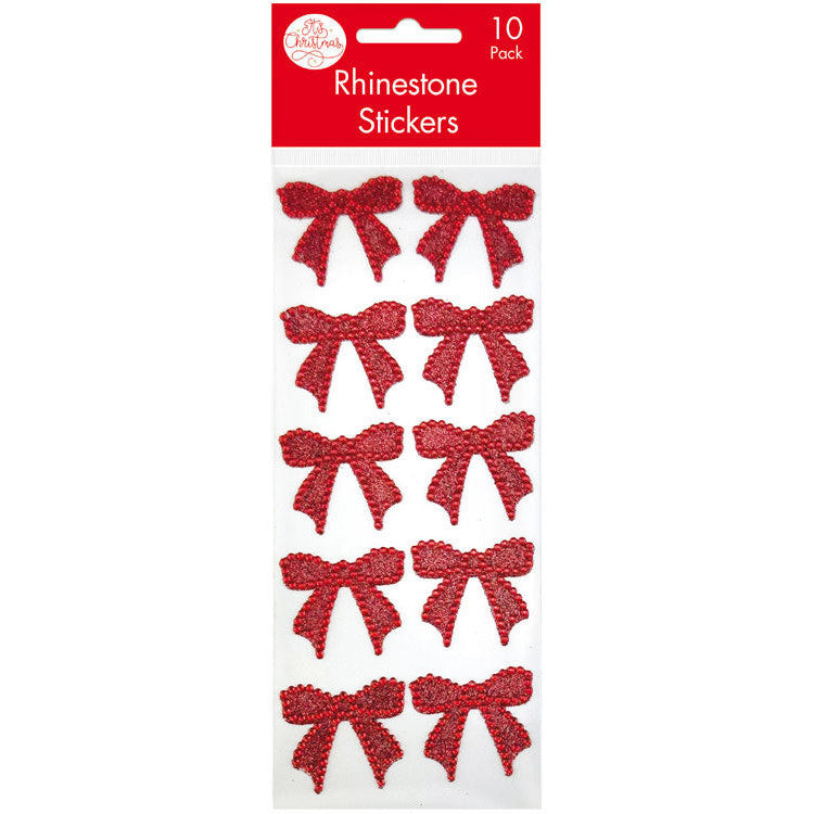 Red Bow Rhinestone Glitter Decals 10pk