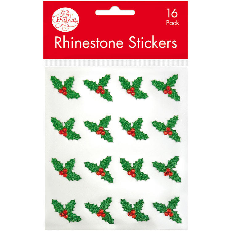 Holly Rhinestone Glitter Stickers 16pk