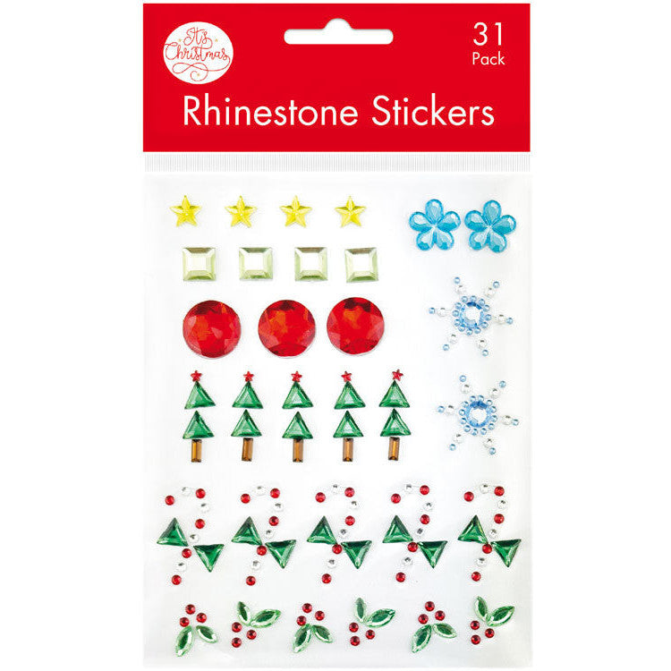 Christmas Rhinestone Shape Stickers 31pk