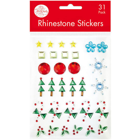 Christmas Rhinestone Shape Stickers 31pk