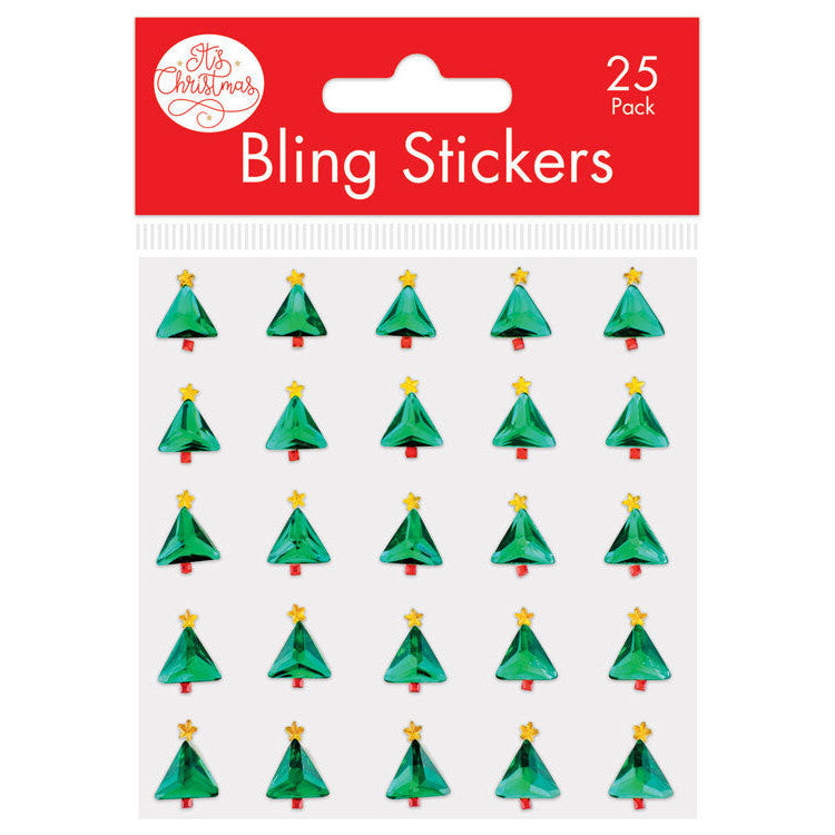 Mini Christmas Tree Bling Stickers 25pk
