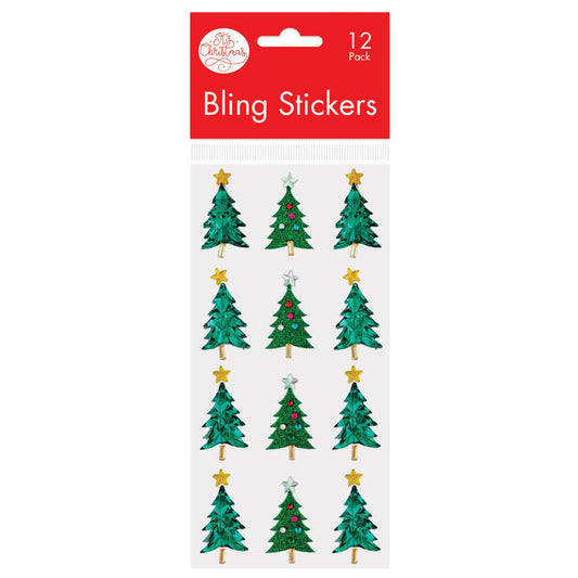 Glitter Christmas Tree Bling Stickers 12pk