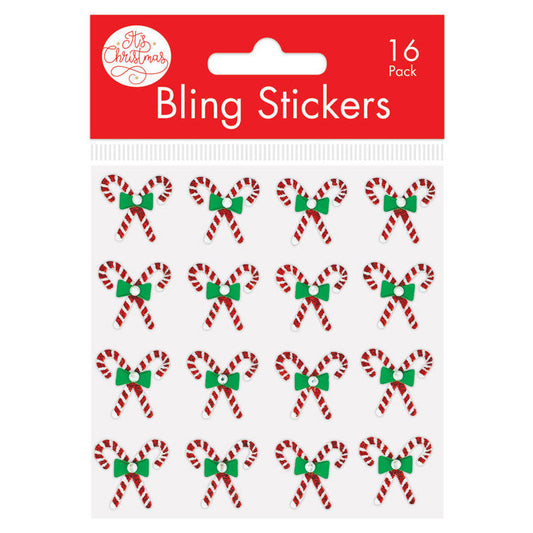 Candy Cane Glitter Bling Stickers 16pk