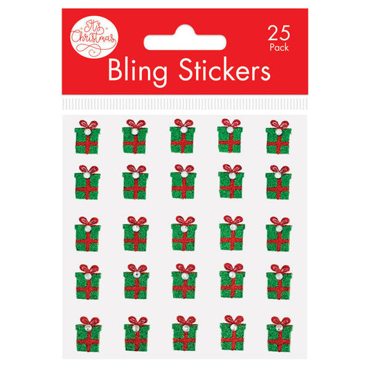 Christmas Present Bling Stickers 25pk