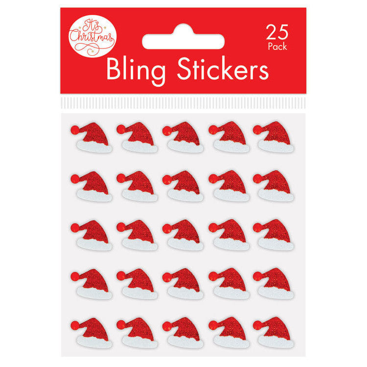 Santa Hat Bling Stickers 25pk