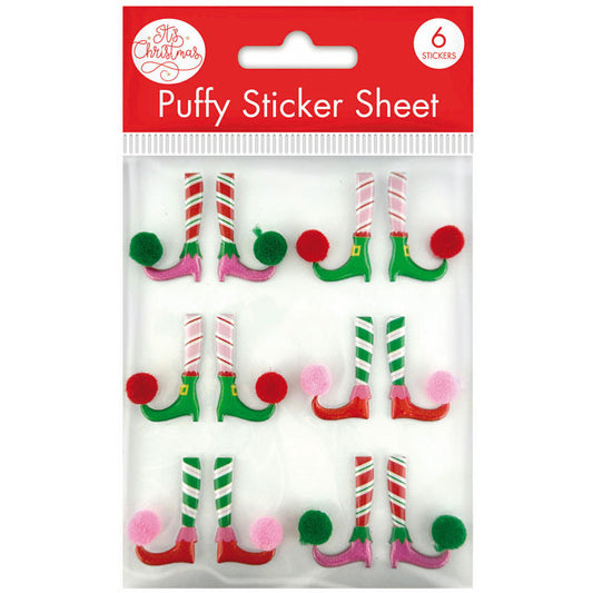 Elf Feet Puffy Christmas Stickers 6pk