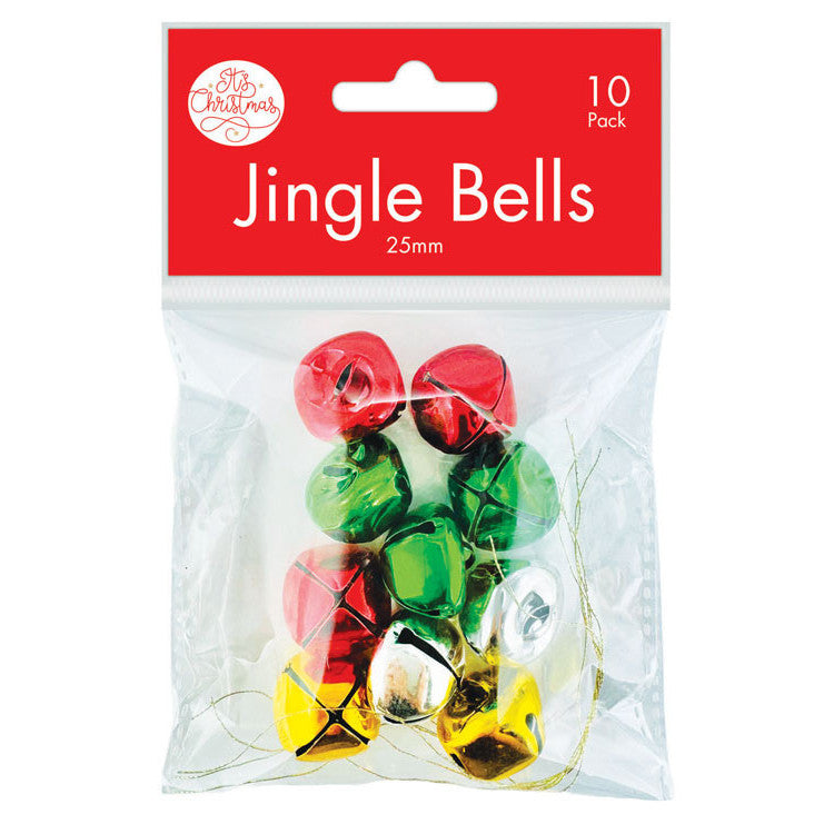 Ten 25mm Christmas jingle bells for festive craft projects