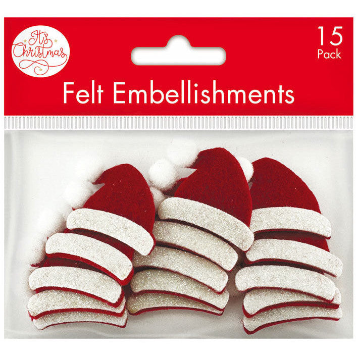 Felt Santa Hat Embellishments 15pk