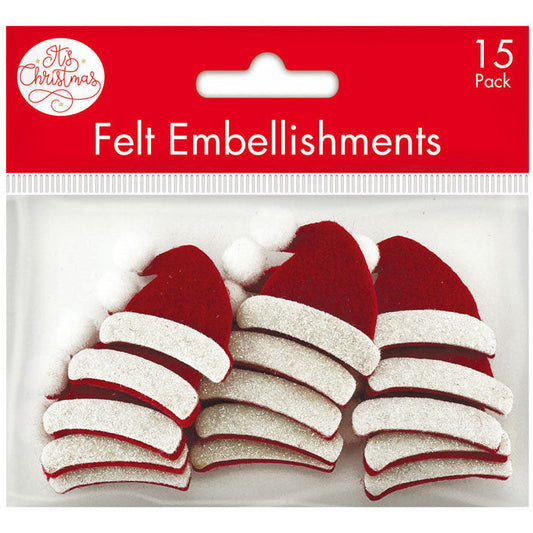 Felt Santa Hat Embellishments 15pk