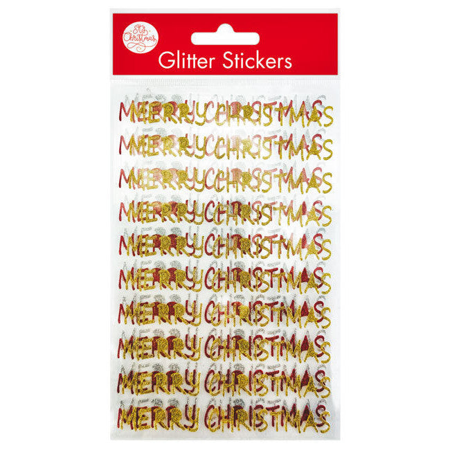Merry Christmas Glitter Stickers 30pk