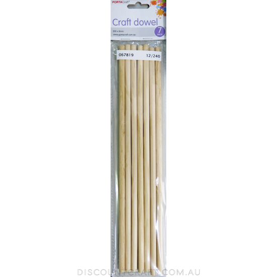 Wooden Craft Dowel 8 x 300mm 7pc