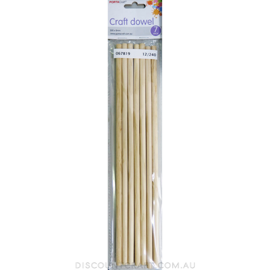 Wooden Craft Dowel 8 x 300mm 7pc