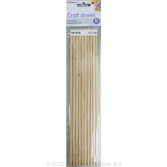 Craft Dowel 300mmx6.35mm 10pk Natural