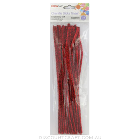 Chenille Stems Tinsel 6mm 24pc - Red