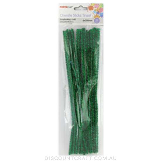 Chenille Stems Tinsel 6mm 24pc - Green