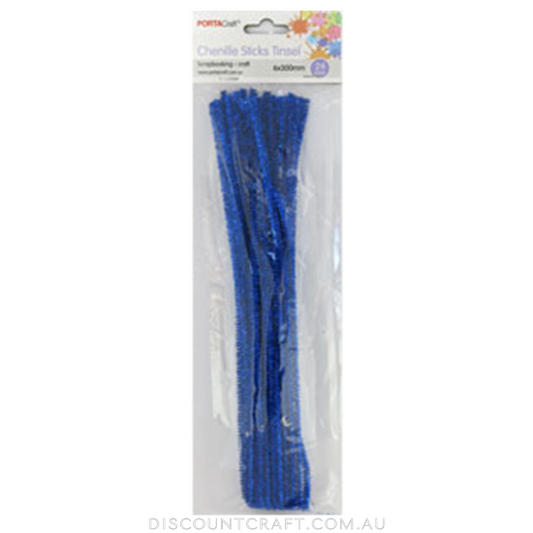Chenille Stems Tinsel 6mm 24pc - Blue