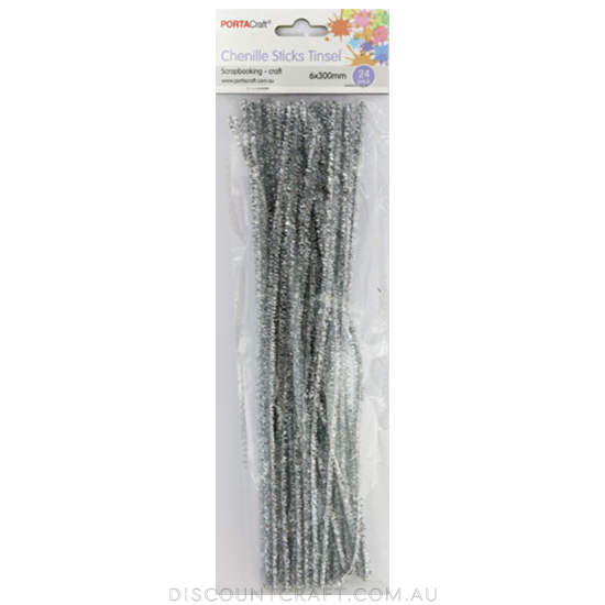Chenille Stems Tinsel 6mm 24pc - Silver